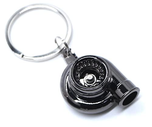 GT//Rotors Turbo Keychain Metal Spinning Turbocharger Automotive Mini Car Part Keychain Key Ring (Gunmetal Black)