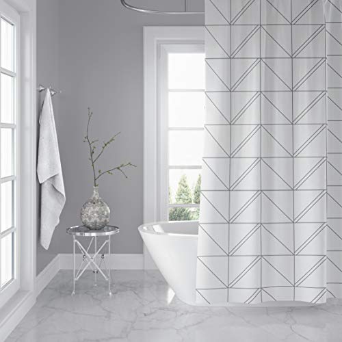 Horizon Home Essentials Modern Luxury Geometric Shower Curtain for Bathroom (White and Grey)
