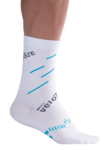 veloToze Cycling Sock – Active Compression with Coolmax, White/Blue (Large/XL)