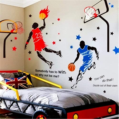 KeLay Fs 3D Basketball Player Wall Decals Decors for Boys Room,Sports Wall Decals Stickers, Basketball Slam Dunk Wall Decals for Boys Bedroom