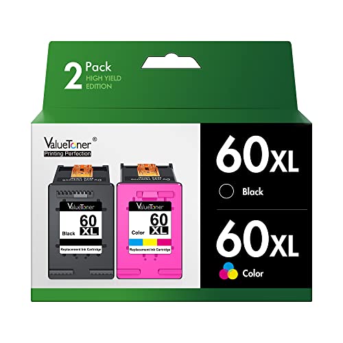 Valuetoner Remanufactured 60XL Ink Cartridge Replacement for HP 60XL 60 Ink Cartridge Combo Pack Color and Black for HP Photosmart D110 C4680, Deskjet D2680 F2430 F4210 Printer (1 Black, 1 Tri-Color)