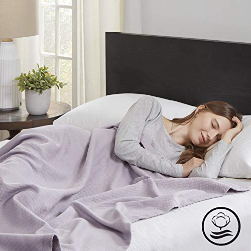 Madison Park Liquid Cotton Luxury Blanket Premium Soft Cozy 100% Ring Spun Cotton for Bed, Couch or Sofa, King, Lilac