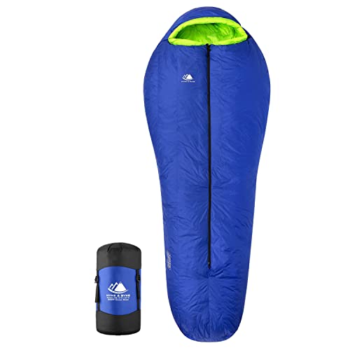 Hyke & Byke Antero 0 F Hiking & Camping Hammock Sleeping Bag – 4 Season, 800FP Goose Down Sleeping Bag – Ultralight, Blue/Lime Green – 78in – Regular