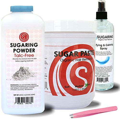 Sugaring Paste Hard – For Bikini, Brazilian, Underarms Bundle with Sugaring Powder, Tweezer and Purifying Spray by Sugaring NYC