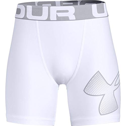 Under Armour Boys’ HeatGear Armour Fitted Shorts , White (100)/Mod Gray , Youth X-Large