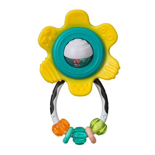 Infantino Spin & Teethe Gummy Yellow Flower Rattle – Easy to Grab, Chewy Rings, Multi-Texutre Petals, Roller Ball Center – Teething & Sensory Play, Ages 0 Months +