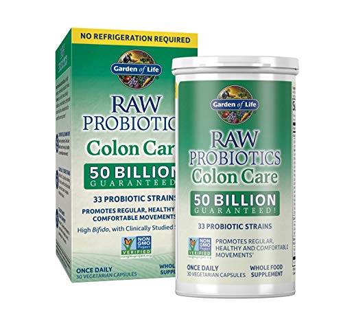 Garden of Life RAW Probiotics Colon Care Shelf Stable – 50 Billion CFU Guaranteed Through Expiration – Once Daily – Certified Non-GMO & Gluten Free – No Refrigeration, 30 Vegetarian Capsules