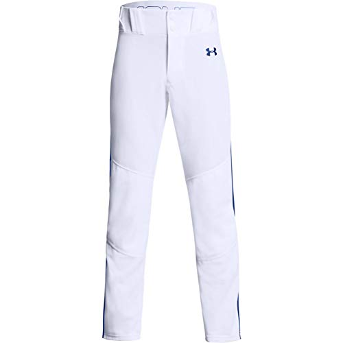 Under Armour Boys’ Utility Relaxed Piped Baseball Pants , White (101)/Royal Blue , Youth Medium