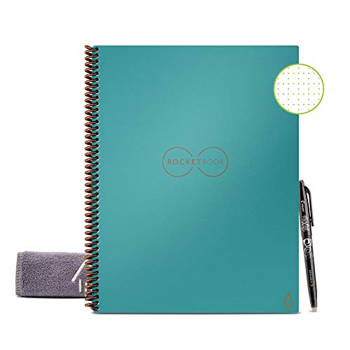 Rocketbook Smart Reusable Notebook, Core Letter Size Spiral Notebook, Neptune Teal, Dot Grid, (8.5″ x 11″)
