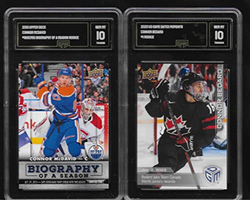 CONNOR MCDAVID & CONNOR BEDARD 2 CARD ROOKIE LOT GRADED GMA GEM MINT 10 NHL BEST PLAYER AND NHL NEXT #1 HOCKEY PICK