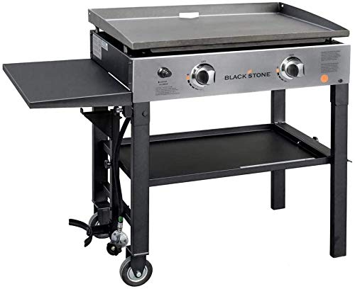 Blackstone Cooking Station with Two Burners Stainless Steel Propane Gas Wheel & Side Shelf-Heavy Duty Outdoor Griddle for Backyard, Camping, Patio, Tailgating, 28″, Black