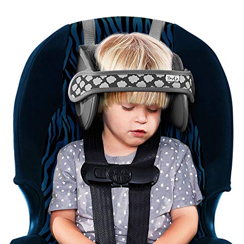 NAPUP Child Head Support for Car Seats – Safe, Comfortable Head & Neck Pillow Support Solution for Front Facing Car Seats and High Back Boosters – Baby & Kids Travel Accessories (Grey)