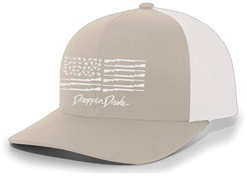 Droppin Drake American Duck Flag Trucker Mesh Snapback Hat-Khaki/White