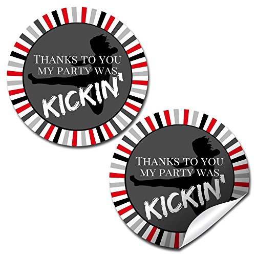 Kickin Karate Birthday Party Thank You Sticker Labels, 40 2″ Party Circle Stickers by AmandaCreation, Great for Party Favors, Envelope Seals & Goodie Bags