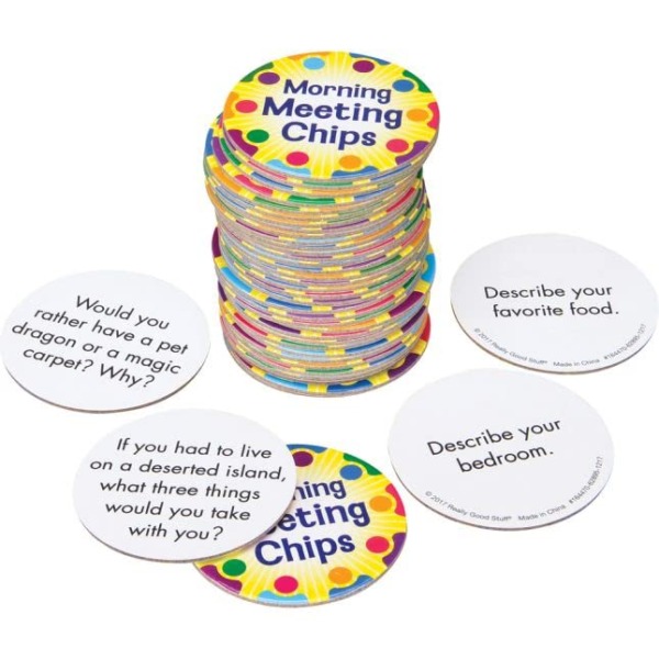 Really Good Stuff Morning Meeting Chips for Kids – Conversation Starters for PreK through Elementary Classrooms – Students Learn & Improve Communication, Listening, & Vocabulary Skills – Sturdy & Waterproof – Included: 40 Unique Meeting Chips, 6cm