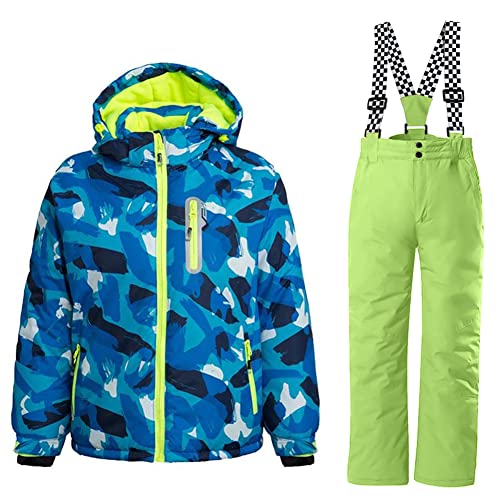 WOWULOVELY Boy’s Ski Jacket Pants Windproof Snow Suit Waterproof 2-Piece Snowsuit Girls Unisex (TY,Green 10)