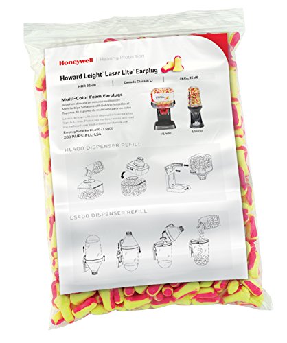 Howard Leight Laser Lite Hi-Visibility Earplug Refill for HL400 Dispenser, 200 Pairs (LPF-LS4-REFILL), Yellow/Magenta