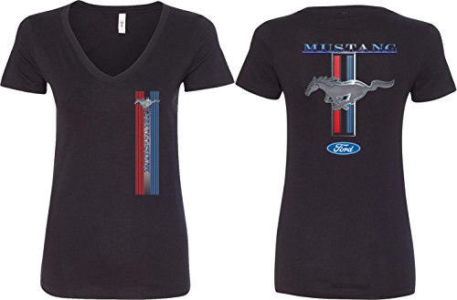Ford Mustang Stripe Front and Back Ladies V-Neck Shirt, Black Medium | The Storepaperoomates Retail Market - Fast Affordable Shopping