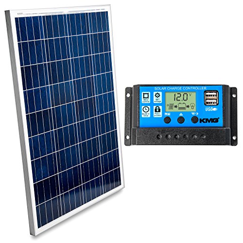 KMG 100 Watts 12 Volts Polycrystalline Solar Panel + Charge Controller Combo – Fast Charging, High Efficiency, and Long Lasting – Perfect for Off-Grid Applications, Motorhomes, Vans, Boats, Tiny Homes