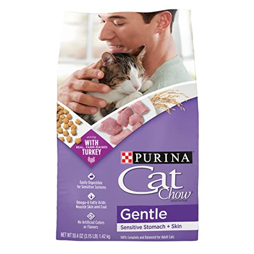 Purina Cat Chow Gentle Dry Cat Food, Sensitive Stomach + Skin – (4) 3.15 lb. Bags