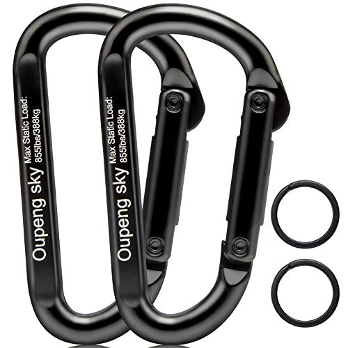 Carabiner Clip，855lbs，3″ Heavy Duty Caribeaners for Hammocks,Camping Accessories,Hiking,Keychain,Outdoors and Gym etc,Spring Snap Hook Carabiners for Dog Leash,Harness and Key Ring,2 PCS,Black