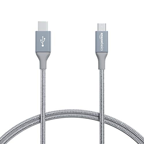 Amazon Basics Double Braided Nylon USB Type-C to Micro-B 2.0 Male Charger Cable | 3 feet, Dark Gray