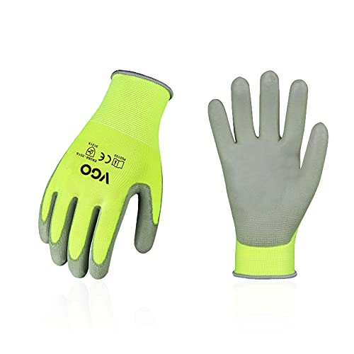 Vgo… 15-Pairs Safety Work Gloves, Gardening Gloves, Polyurethane Coated, Dipping Gloves, Latex Free (Size L, Yellow, PU2103)