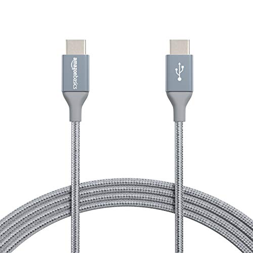 Amazon Basics 10 foot Nylon USB-C to USB-C 2.0 Fast Charging Cable, Dark Gray, Laptop