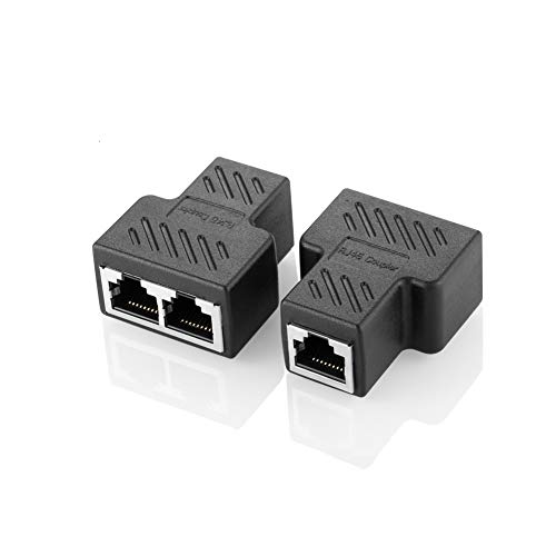 RJ45 Splitter Connectors Adapter 1 to 2 Ethernet Splitter Coupler Double Socket HUB Interface Contact Modular Plug Connect Network LAN Internet Cat5 Cat6 Cable 2 Pack (CAN’T RUN BOTH AT THE SAME TIME)