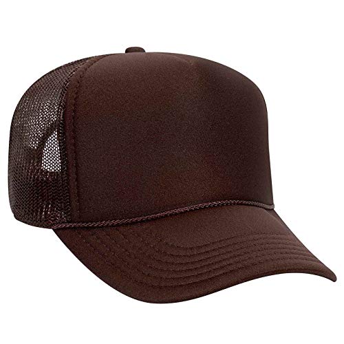Otto Cap 5 Panel Mid Profile Mesh Back Trucker Hat Polyester Foam Front Brown