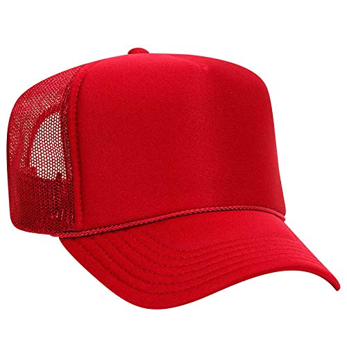 Otto Cap 5 Panel High Crown Mesh Back Trucker Hat Polyester Foam Front Red