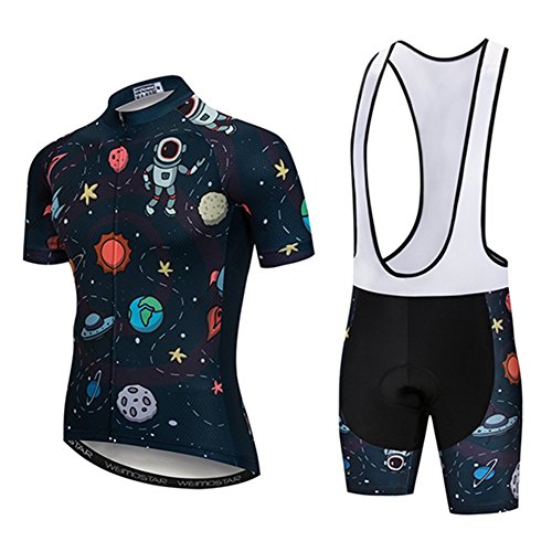 Weimostar Men’s Cycling Jersey Bib Shorts Sets Youth Short Sleeve Bike Shirt Top Quick-Dry Reflective Sports Bicycle Clothing Black Outer Space Size XXL