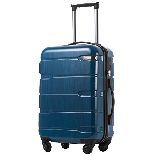 Coolife Luggage Suitcase PC+ABS Spinner Built-In TSA lock 20in 24in 28in Carry on (Caribbean Blue, S(20in_carry on))