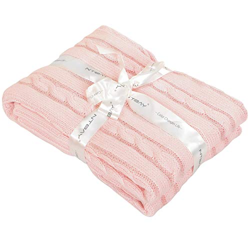 NTBAY 100% Pure Cotton Cable Knit Toddler Blanket, Super Soft Warm Breathable 30×40 Baby Blanket for Crib, Stroller, Nursery, Travel, Newborn, 30×40 Inches, Baby Pink