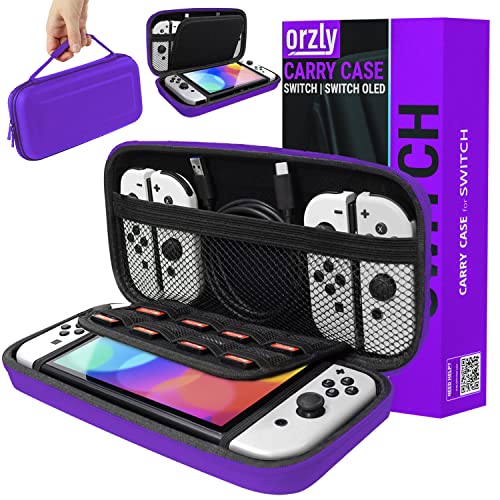Orzly Carrying case for Nintendo Switch OLED and Switch Console – Purple Protective Hard Portable Travel case Shell Pouch for Nintendo Switch Console & Accessories