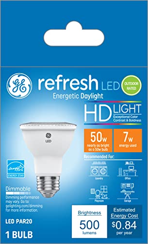 GE Lighting Refresh LED Light Bulb, 50 Watt Eqv, HD Daylight, PAR20 Indoor and Outdoor, Medium Base
