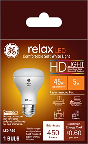 GE Lighting Relax LED Light Bulb, 45 Watt Eqv, Soft White HD Light, BR30 Indoor Floodlight Bulb, Medium Base