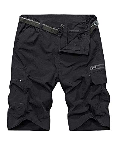 Toomett Men’s Cargo Shorts Quick Dry Hiking Shorts Lightweight Casual Golf Work Expandable Waist Fishing Shorts 6222,Black,34