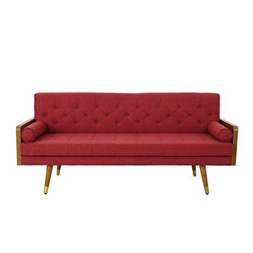 GDFStudio Christopher Knight Home Aidan Mid Century Modern Tufted Fabric Sofa, Red