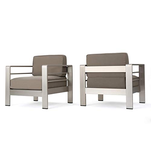 Christopher Knight Home Cape Coral Outdoor Aluminum Club Chairs with Water Resistant Cushions, Khaki (Pack of 2)