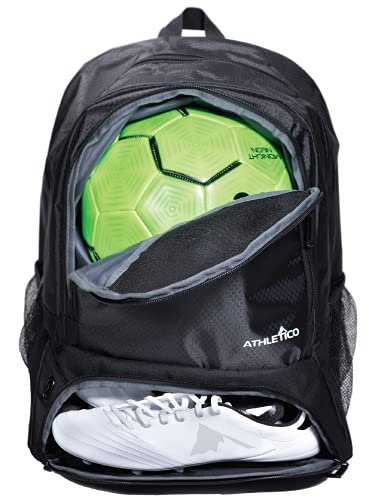 Athletico Youth Soccer Bag – Soccer Backpack & Bags for Basketball, Volleyball & Football | Includes Separate Cleat and Ball Compartment (Black)
