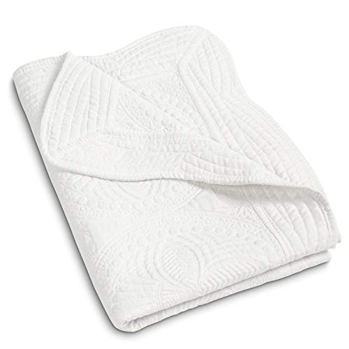MONOBLANKS Baby Quilt Personlized Monogram Lightweight Embossed Scalloped Throw Blanket Four Seasons (White)