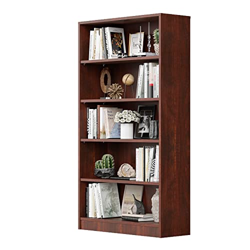 Wood Bookcase 5-Shelf Freestanding Display Wooden Bookshelf for Home Office School (11.6″ D*33″ W*59.8″ H,Cherry)