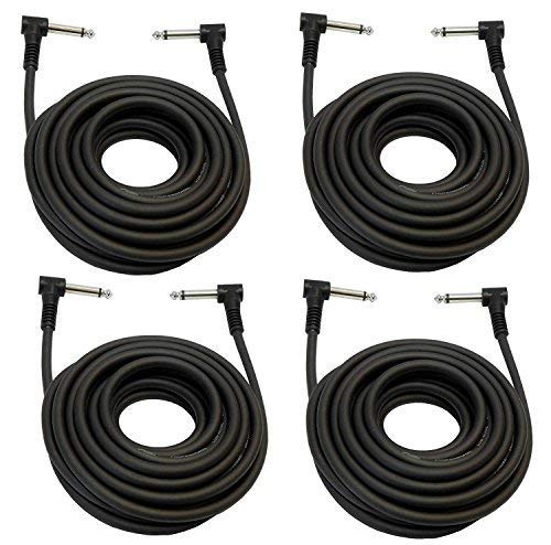 Audio2000’S S204C 4-Pack 1/4-inch Right-Angle TS to 1/4-inch Right-Angle TS Instrument Cables for Electric Guitar, Bass Guitar, Electric Mandolin, Pro Audio, 15 Feet