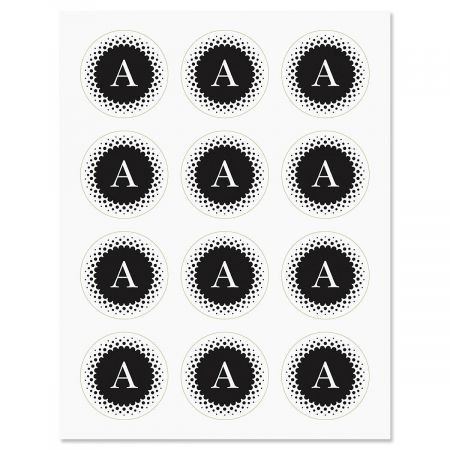 Black and White Monogram Stickers- Set of 72 Envelope Seals