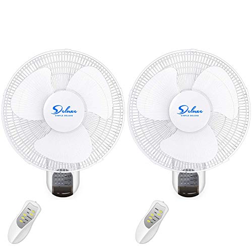 Simple Deluxe 2 Pack-16 Inch Digital Wall Mount Fan with Remote Control 3 Oscillating Modes, 3 Speed, 72 Inches Power Cord, White, 2 Exhaust, 2 Pack