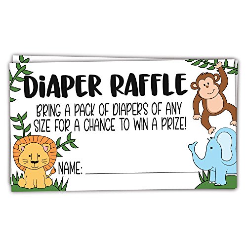 50 Safari Jungle Animals Diaper Raffle Tickets for Baby Shower – Invitation Inserts