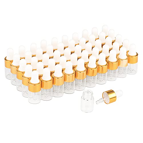 Wresty 50 Pcs Clear Glass Dropper Vails 2ml Mini Essential Oils Sample Dropper Bottles For Traveling Essential Oils Perfume Cosmetic Liquid,With 2 pcs dropper