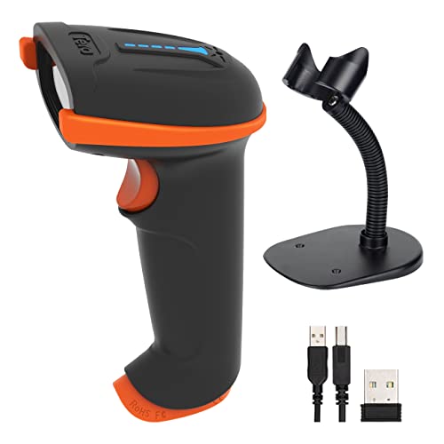 Tera Barcode Scanner Wireless and Wired with Battery Level Indicator 1D 2D QR Digital Printed Bar Codes Reader with Stand Portable Handheld Barcode Scanner Compact Plug and Play Model D5100