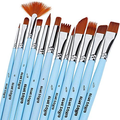 Watercolor Brushes Paint Brush Set – by Blue Squid, 12 Artist Paint Brushes, Perfect for Face Painting, Round Pointed Tip Nylon Hair Artist for Acrylic Watercolor Oil & Body Painting